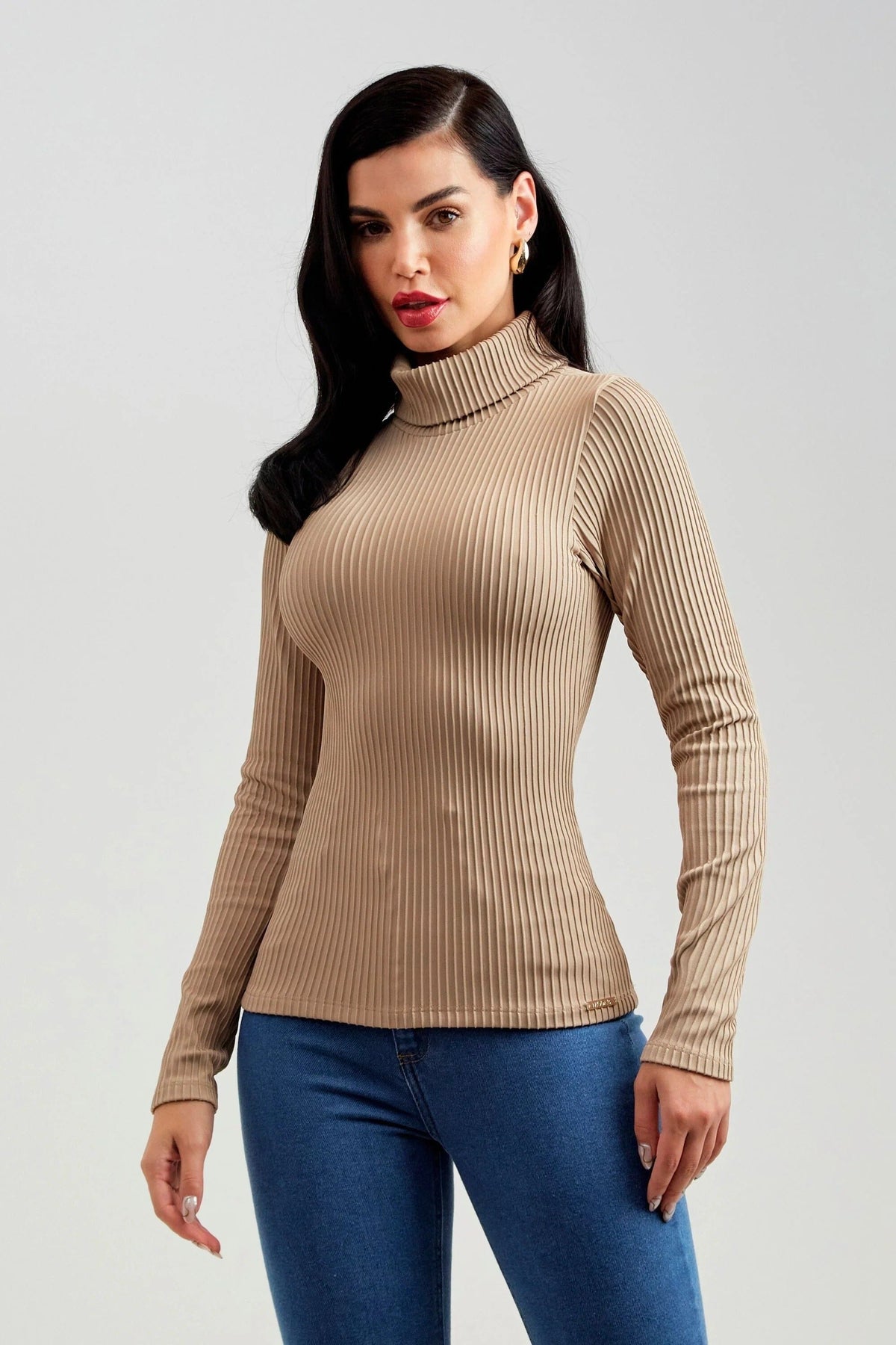 Blusa Canelada Premium Manga Longa Nude Blusa Canelada MRL-138 Miralleve