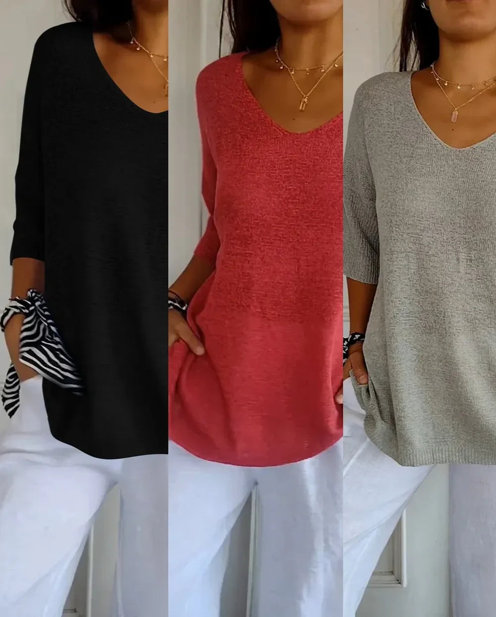 Kit Blusas Luna nas cores preto, vermelho e cinza — Miralleve