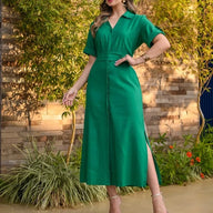 Vestido de Linho Laura Vestido Linho MRL-169 Miralleve Verde P