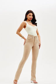 Calça Jeans Modeladora Boot Cut Nude Cós Médio Calça Jeans MRL-125 Miralleve 