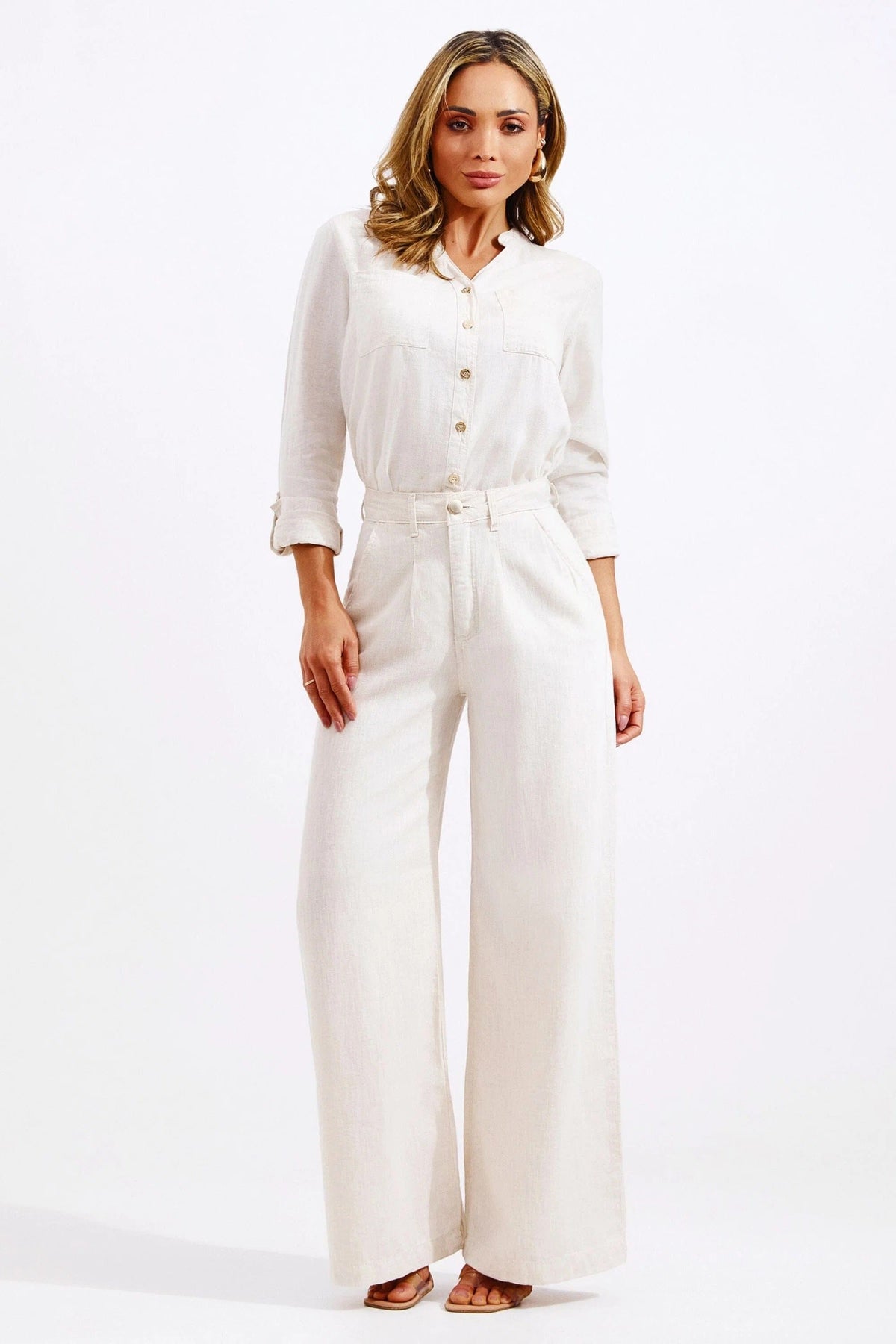 Calça Pantalona Linho Térmico Dunas Areia Calça Pantalona MRL-170 Miralleve 