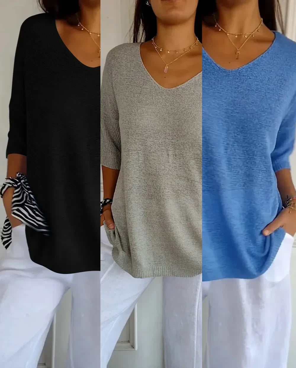 Kit Blusas Luna nas cores preto, cinza e azul — Miralleve