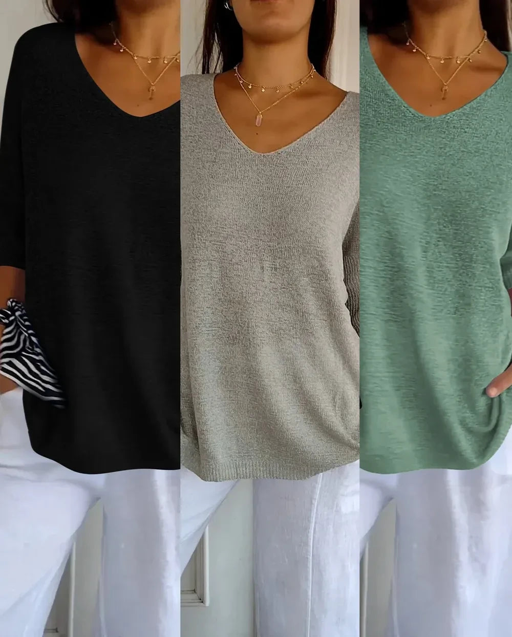 Kit Blusas Luna nas cores preto, cinza e verde — Miralleve