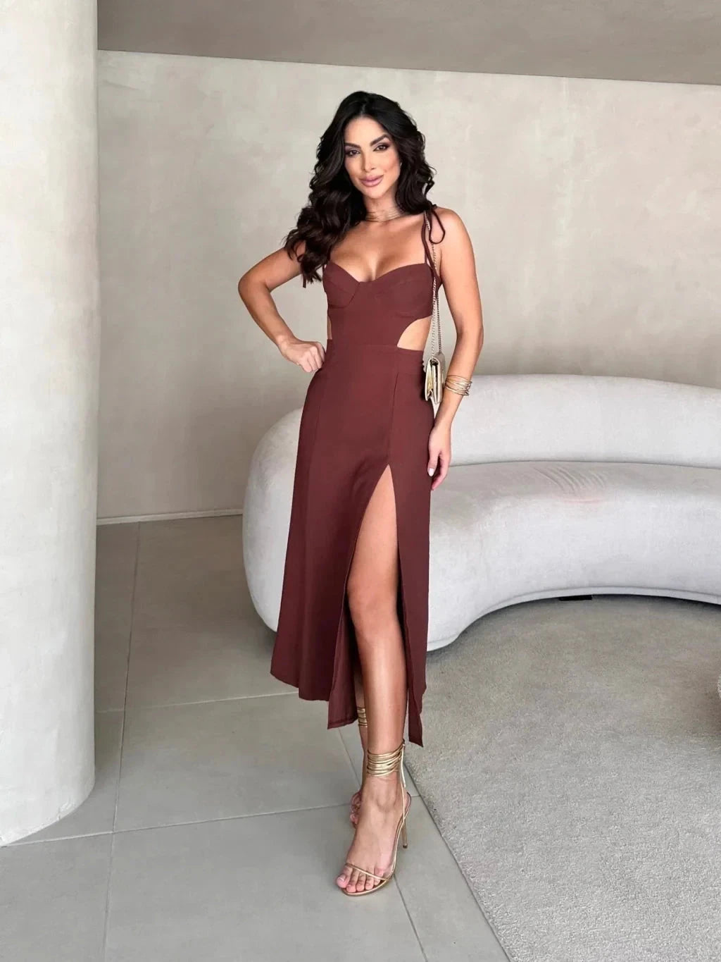 Vestido Catarina Vestido Catarina MRL-042 Miralleve PP Marrom 