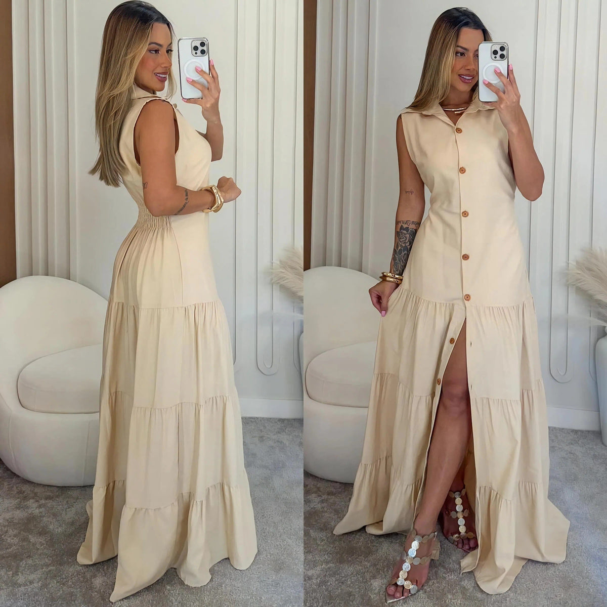 Vestido Layana Vestido Layana MRL-040 Miralleve PP Bege 